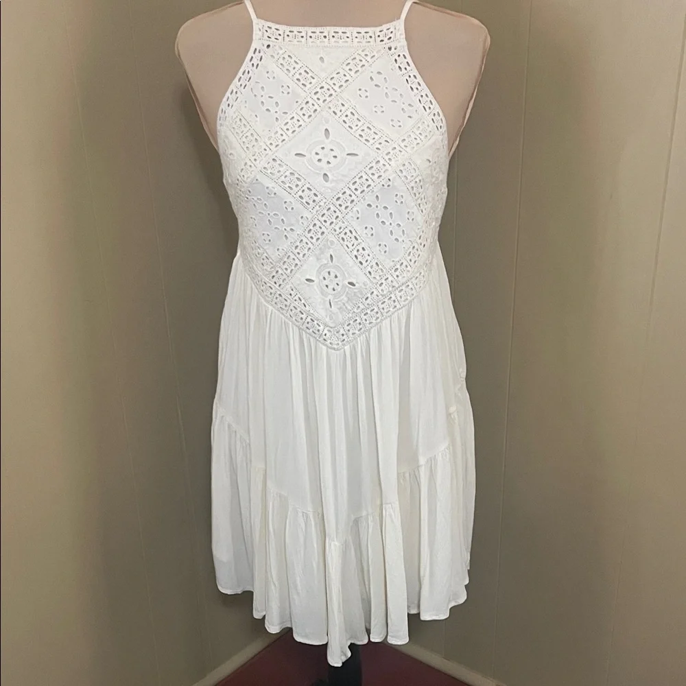 American Eagle Outfitters Small Vintage Ivory White Eyelet Tiered Boho Sundress - Picture 15 of 15